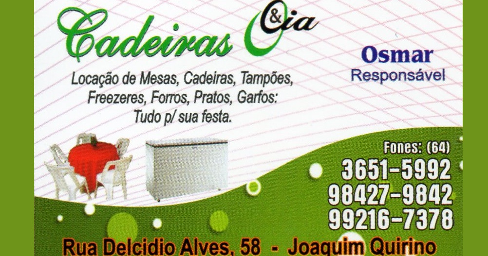 CADEIRAS & CIA - LOCAÇÃO DE MESAS PARA FESTAS EM QUIRINÓPOLIS